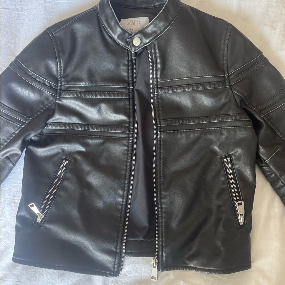 Zara Kids Black Faux Leather Biker Jacket